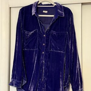 Pilcro Velvet Button Down Shirt - Deep Purple